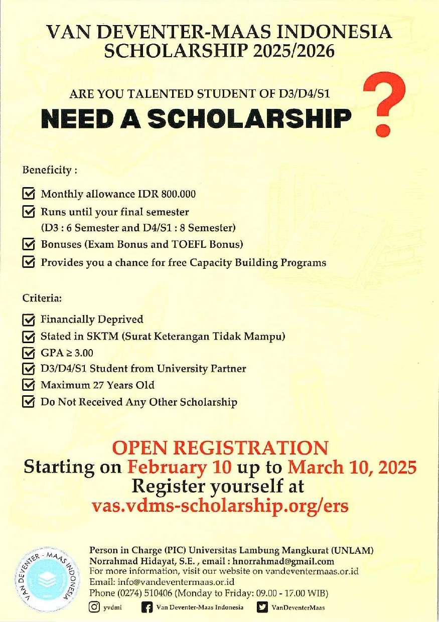 VAN DEVENTER-MAAS INDONESIA SCHOLARSHIP 2025/2026